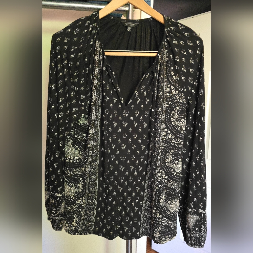 Lucky Brand Womens Long Sleeve Multi Color Paisley Blouse Top  L